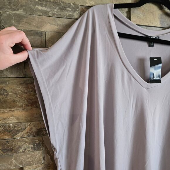 NWT Torrid Short Dolman Sleeve Top Women's Plus Size 3 3X Grey Stretch Shirt - Picture 2 of 6